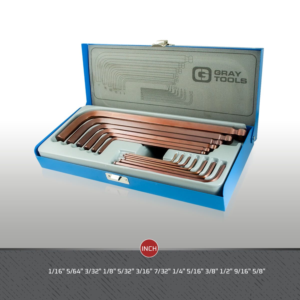 13 Piece SAE Long Arm Ball Hex Key Set – Gray Tools Online Store