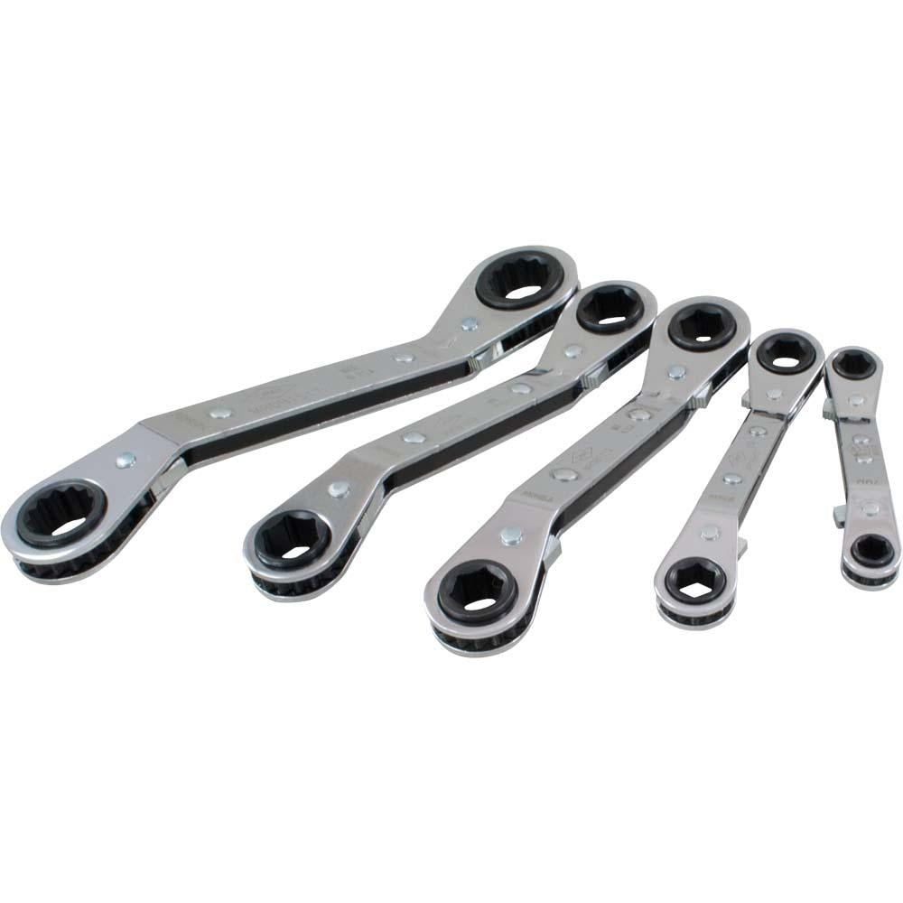5 Piece 6 & 12 Point Metric 25° Offset Ratcheting Box End Wrench