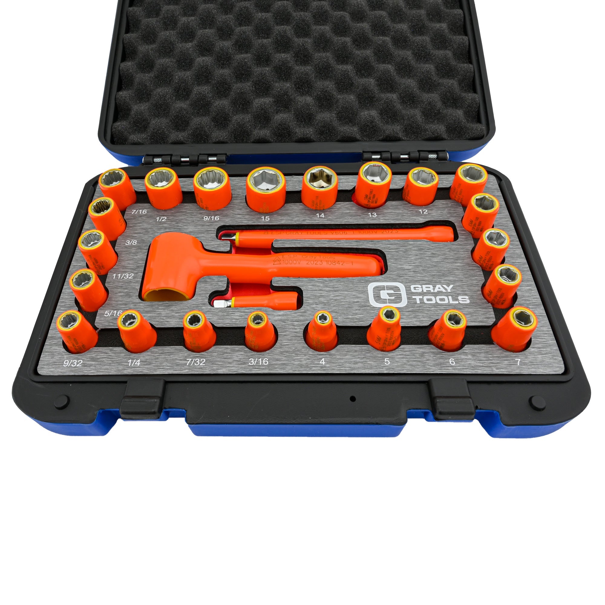 25 Piece 1/4" Drive 6 and 12 Point SAE and Metric, Standard Socket and Attachments Set, 1000V Insulated