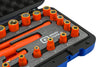 25 Piece 1/4" Drive 6 and 12 Point SAE and Metric, Standard Socket and Attachments Set, 1000V Insulated