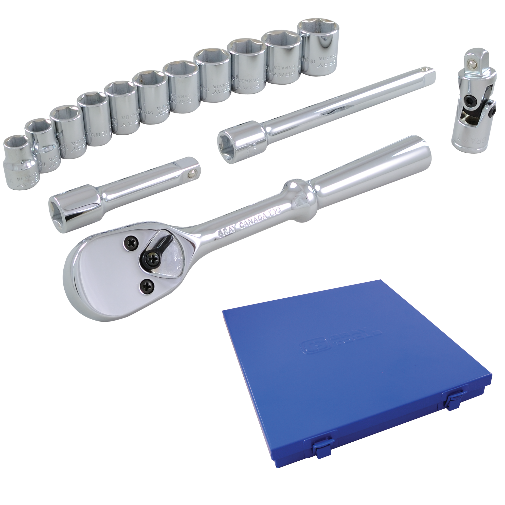 3/8" Dr. 15 Piece 6 Point Standard Metric Socket Set – Gray Tools