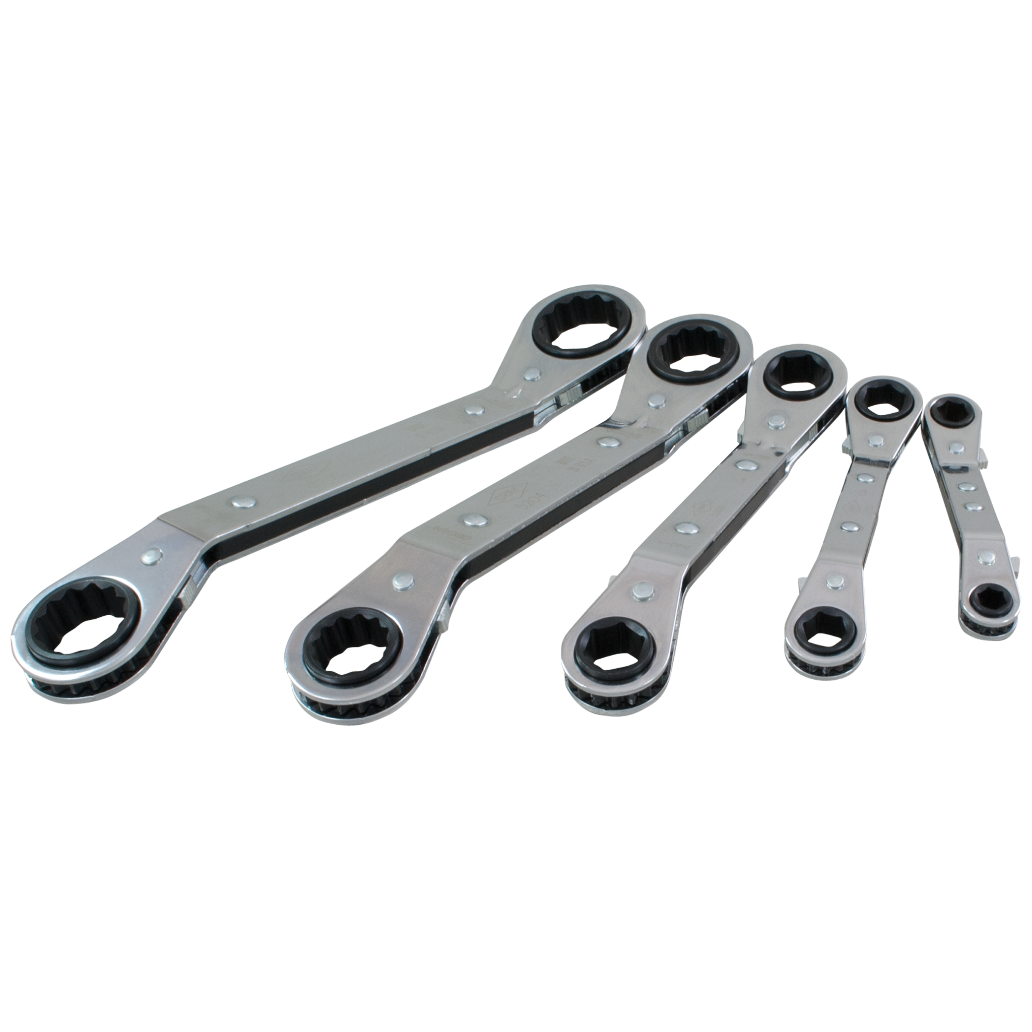5 Piece 6 12 Point SAE 25 Offset Ratcheting Box End Wrench Set