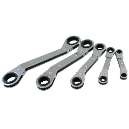 5 piece 6 12 point SAE 25 offset ratcheting box wrench set