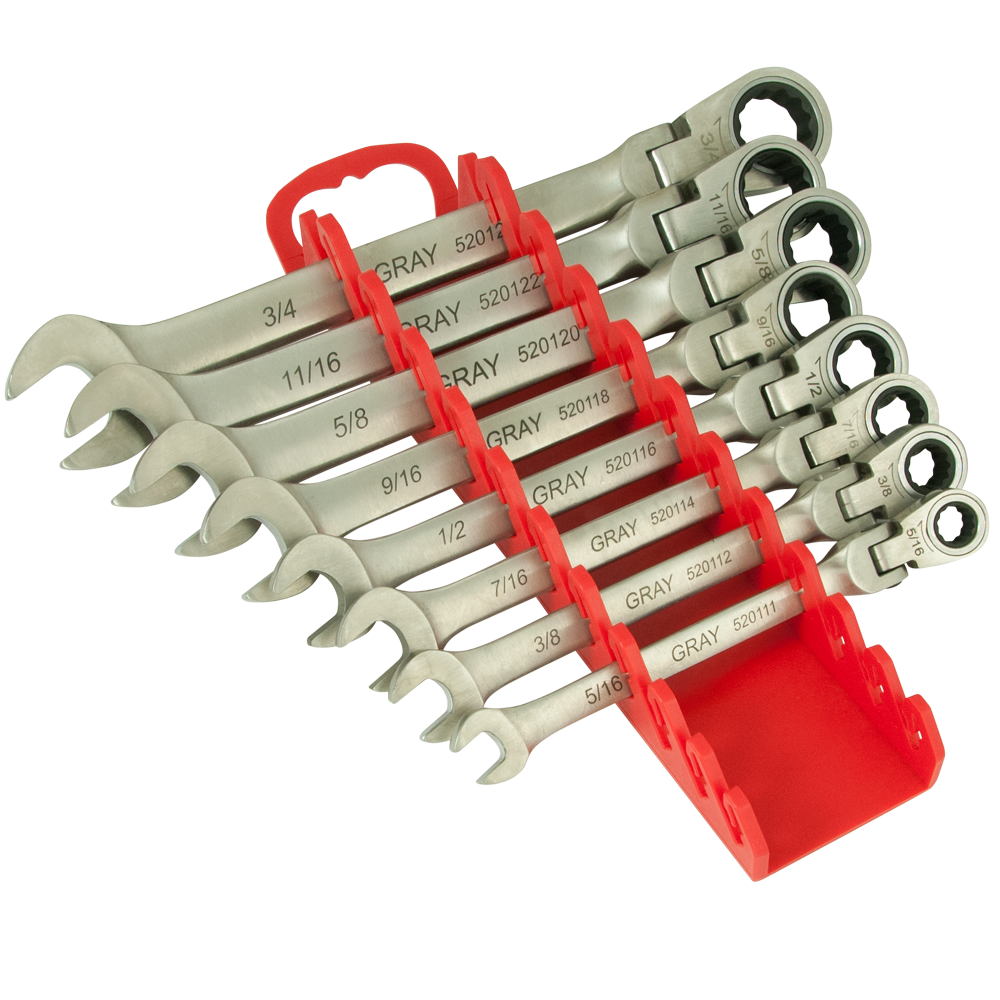 8 Piece SAE Combination Flex Head Multi-Gear Ratcheting Wrench Set