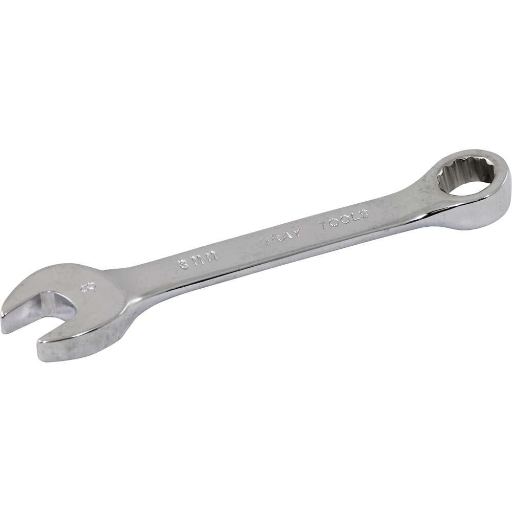 12 Point Metric Stubby Combination Wrenches - 15° Offset - Mirror Chrome Finish
