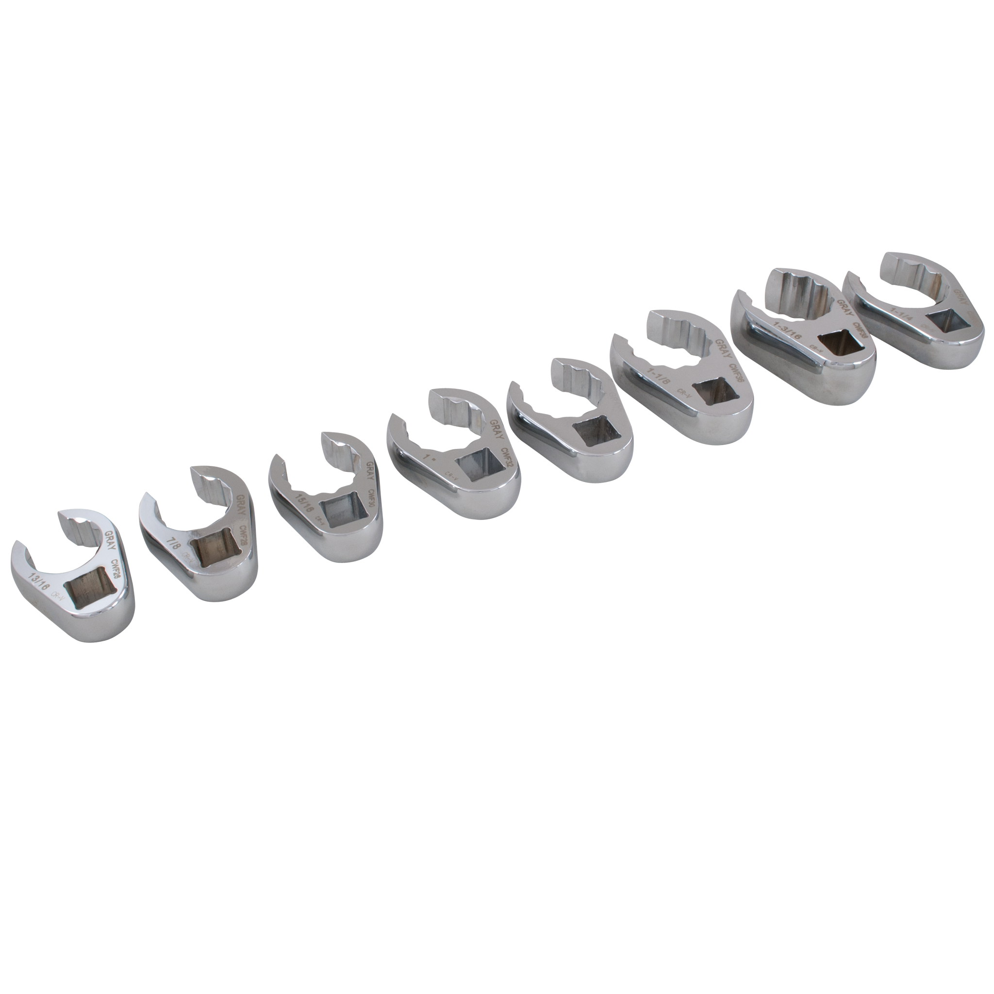 8 Piece 1/2" Drive SAE Mirror Chrome Flare Nut Crowfoot Wrench Set