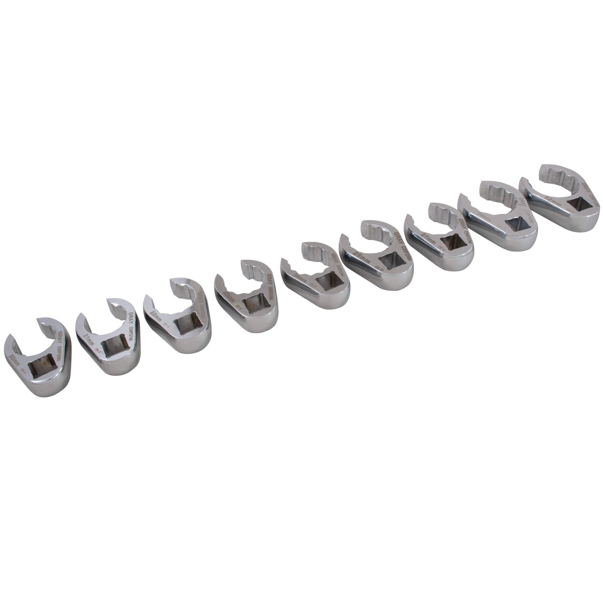 9 Piece 1/2" Drive Metric Mirror Chrome Flare Nut Crowfoot Wrench Set
