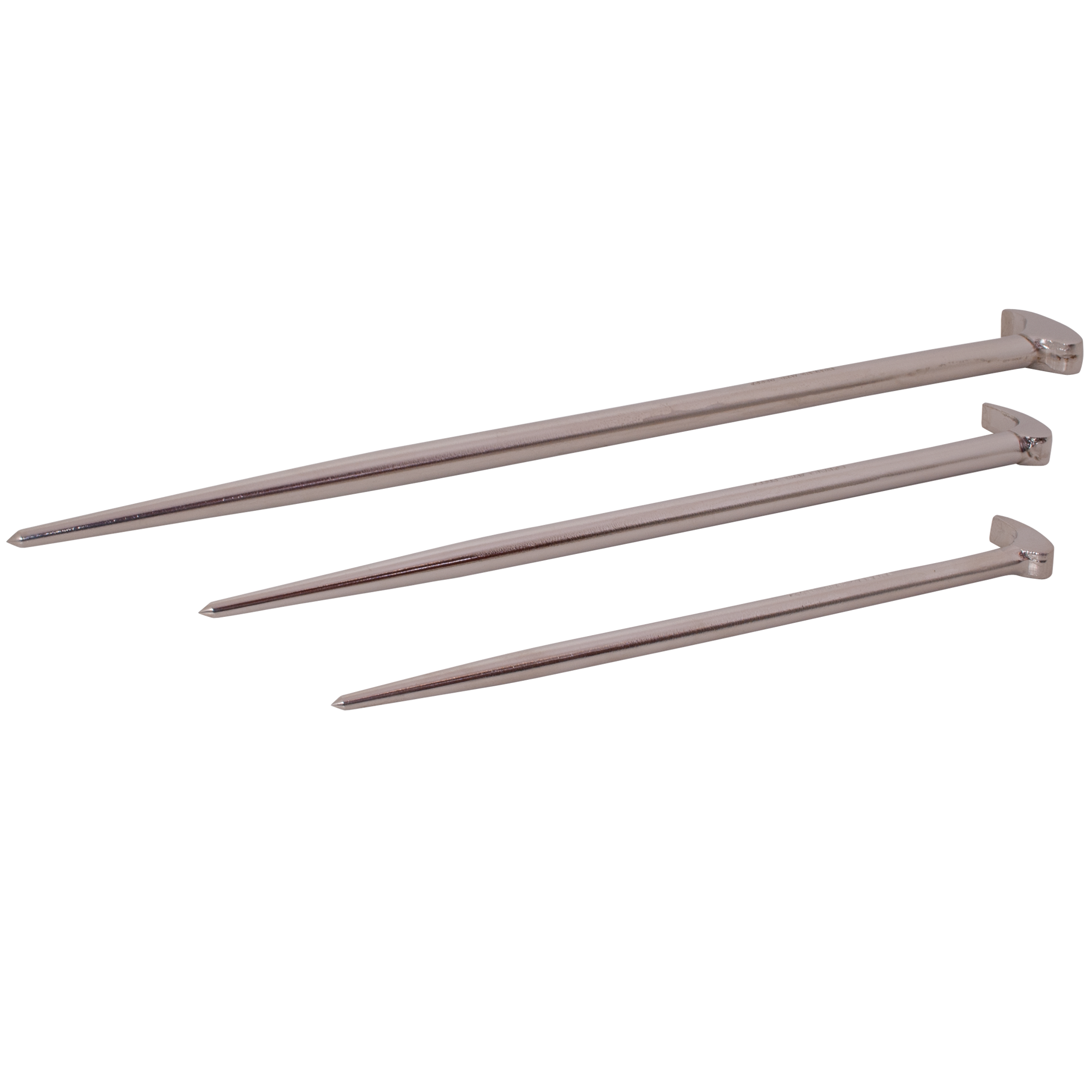3 Piece Rolling Head Pry Bar Set Nickel Plated Finish