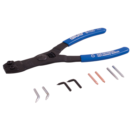 Internal and external retaining ring pliers with replaceable tips