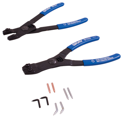 3 piece internal and external retaining ring plier set with replaceable tips