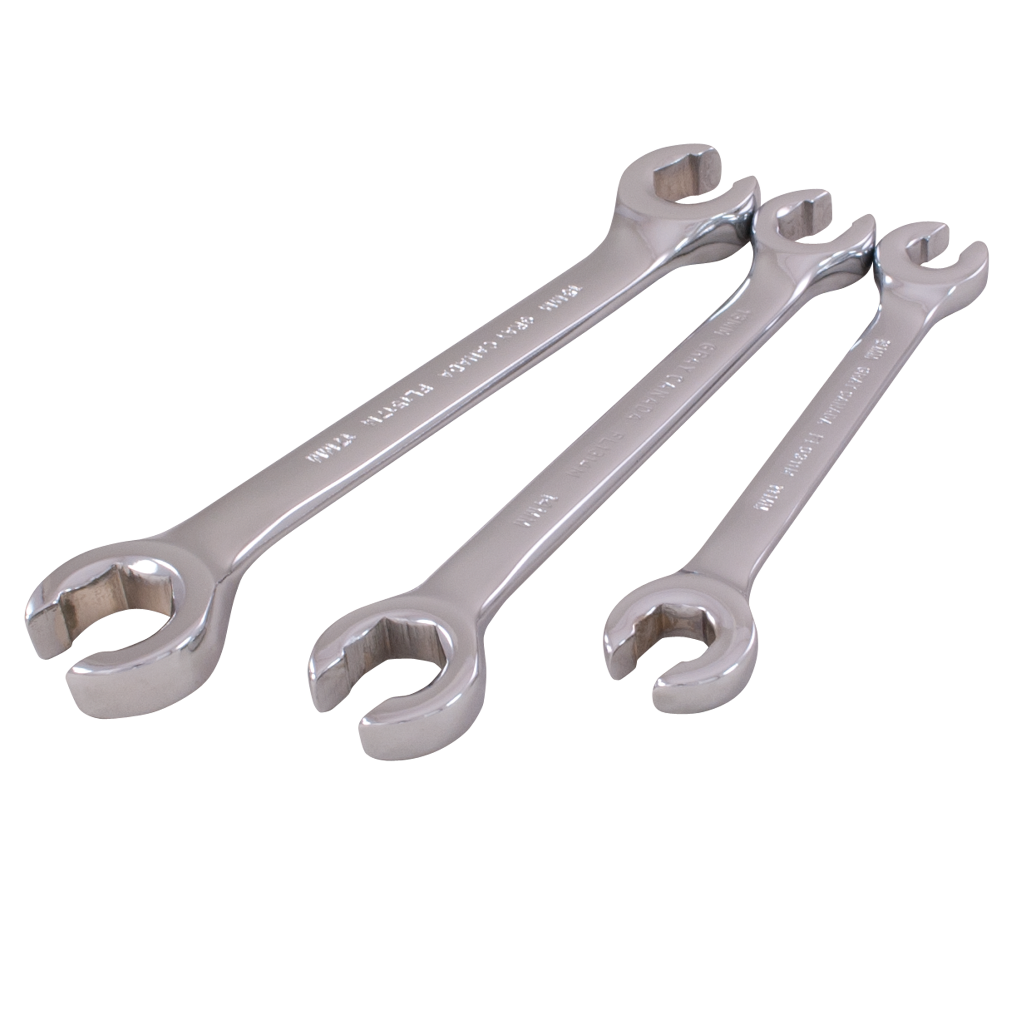 3 Piece 6 Point Metric Chrome Flare Nut Wrench Set
