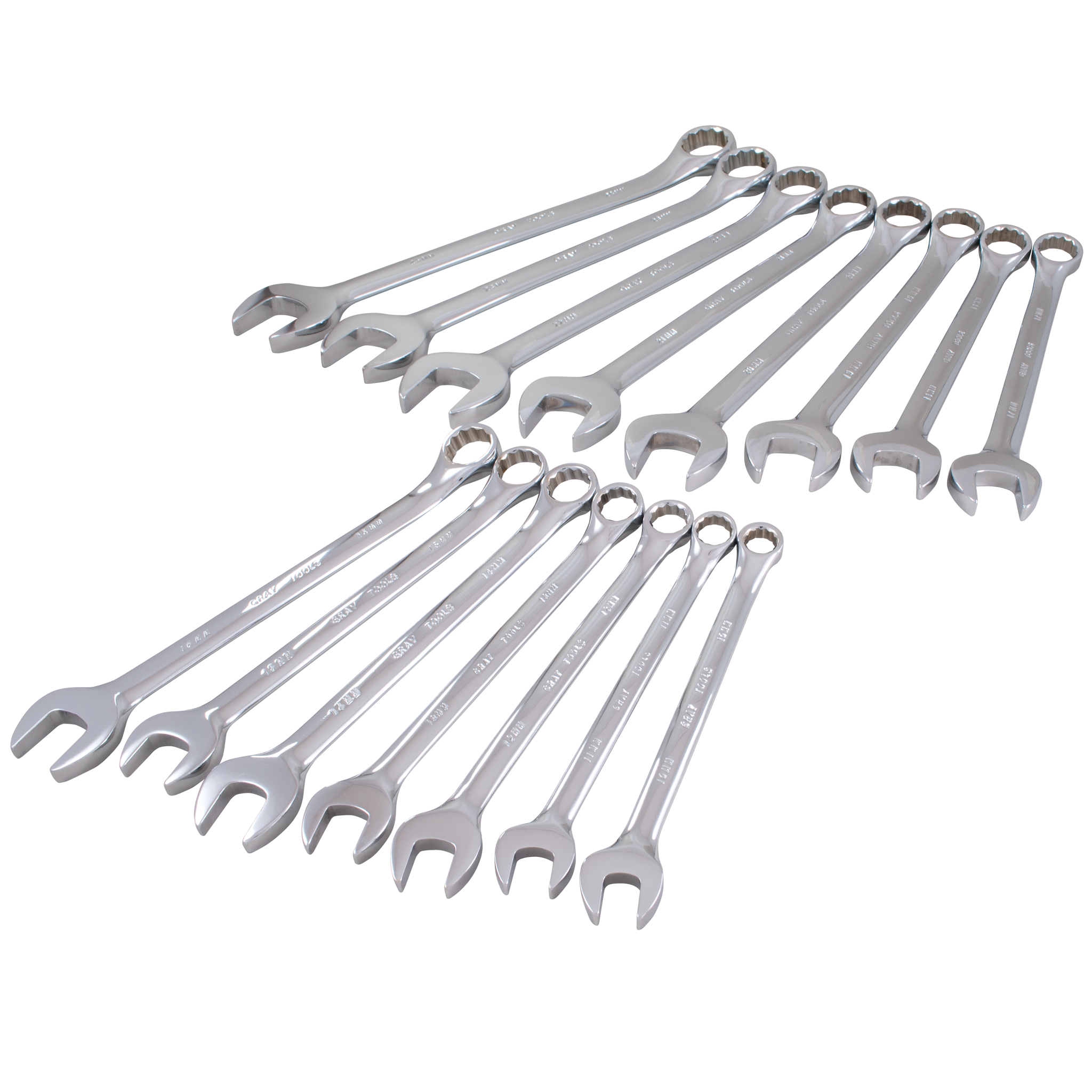 15 Piece 12 Point Metric Mirror Chrome Combination Wrench Set
