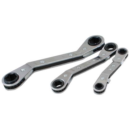 3 piece 6 12 point metric 25 offset ratcheting box wrench set