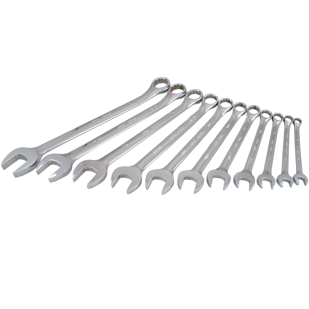 11 Piece12 Point SAE Mirror Chrome Combination Wrench Set