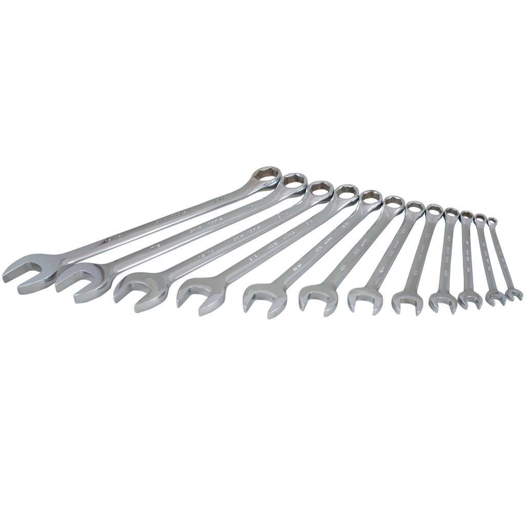 12 Piece 6 Point SAE Mirror Chrome Combination Wrench Set