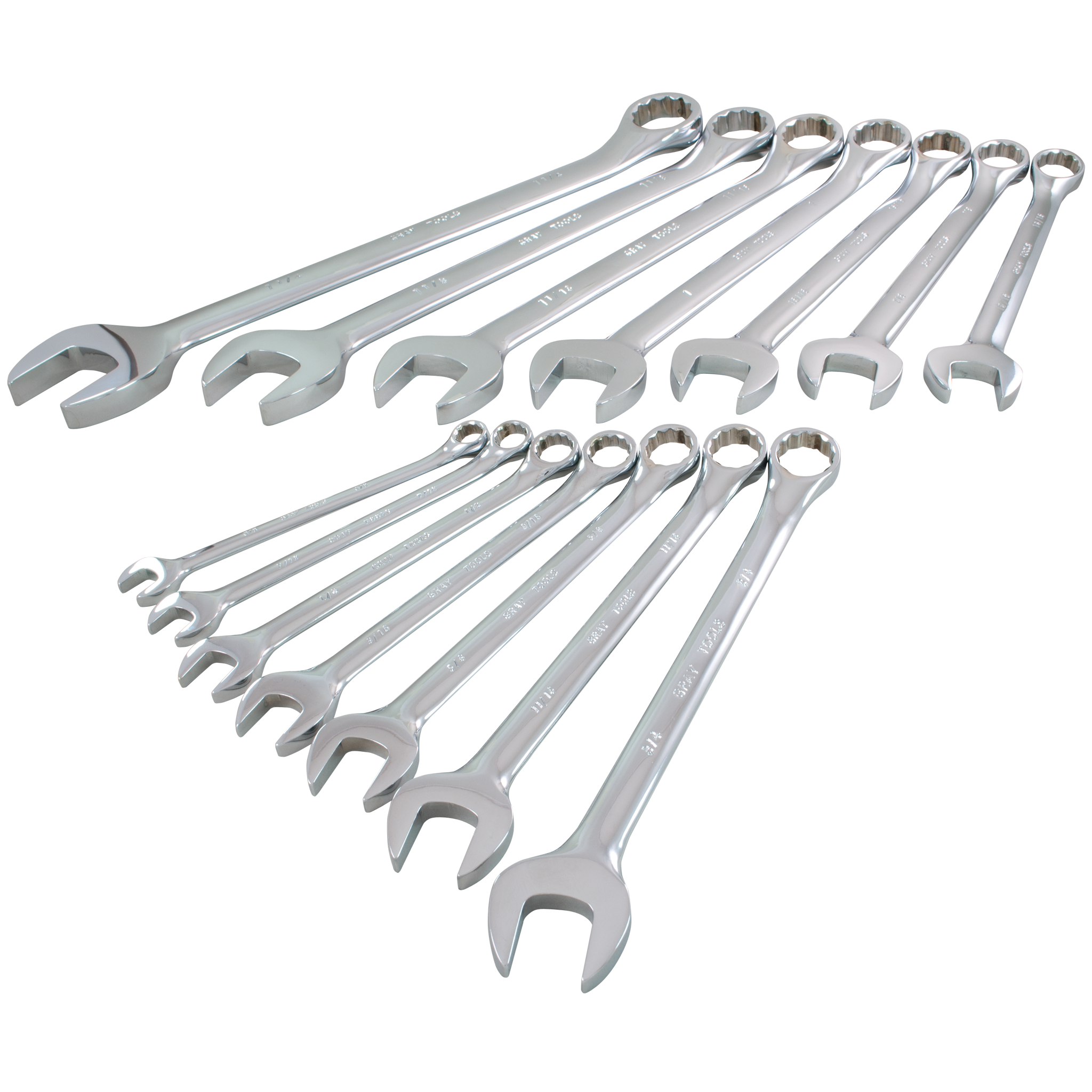 14 Piece 12 Point SAE Mirror Chrome Combination Wrench Set