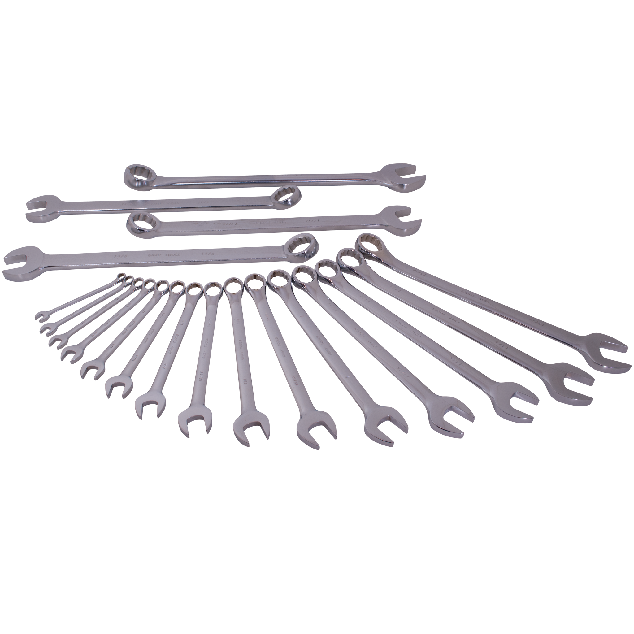 19 Piece 12 Point SAE Mirror Chrome Combination Wrench Set