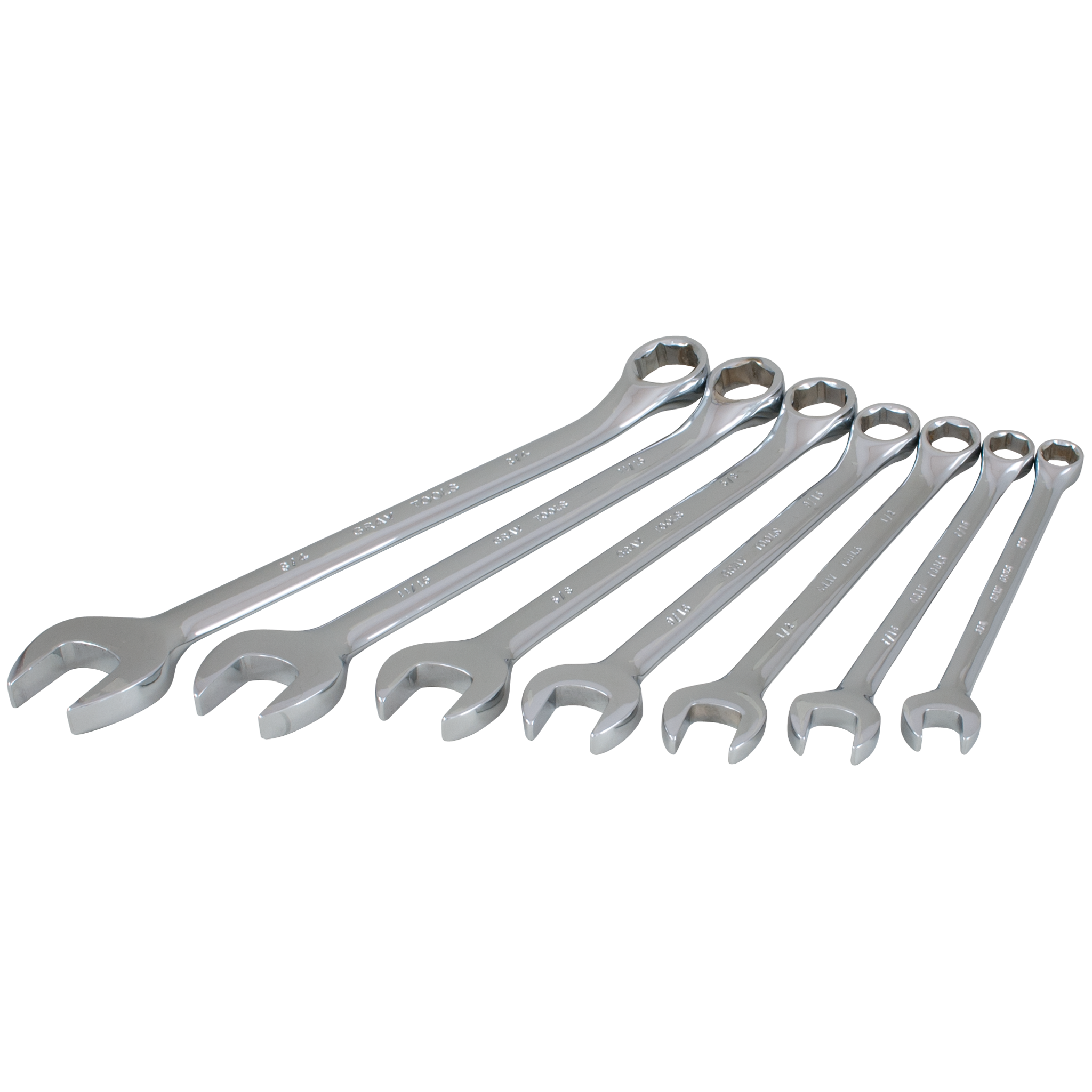 7 Piece 6 Point SAE Mirror Chrome Combination Wrench Set