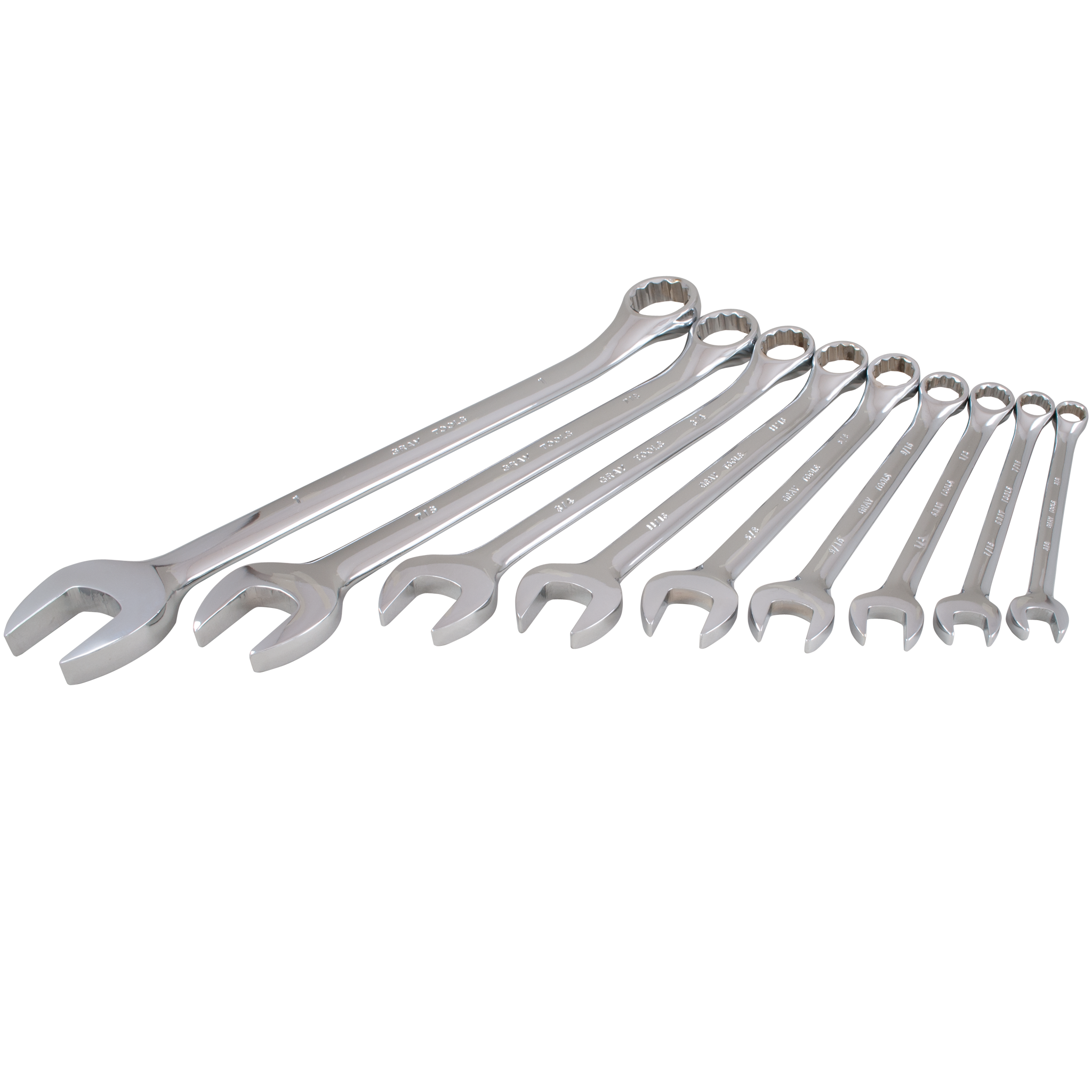9 Piece 12 Point SAE Mirror Chrome Combination Wrench Set